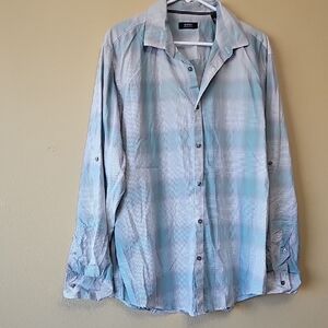 Alfani Blue and Gray Checkered Shirt